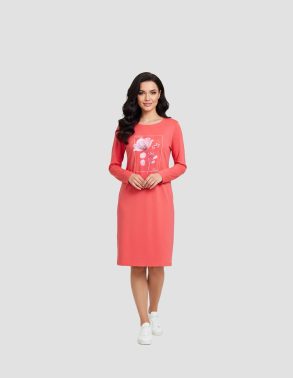 Ladies Long Sleeve Leaf Print Casual Dress