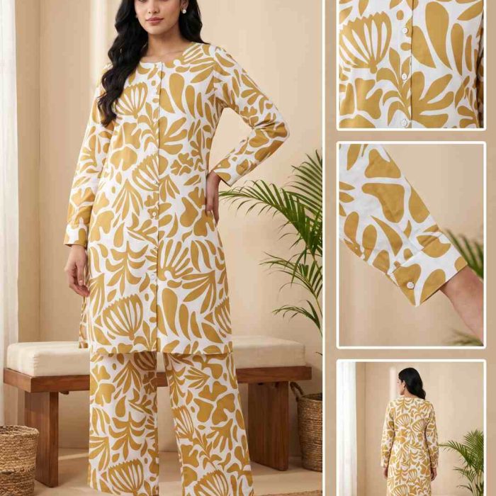 Premium Ladies Linen Cord Set for Women – Printed Two-Piece Outfit | ARAS BD SHOP